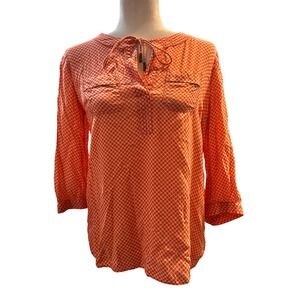 Orange Print 3/4 Sleeve Blouse with Tie Neck Detail‎